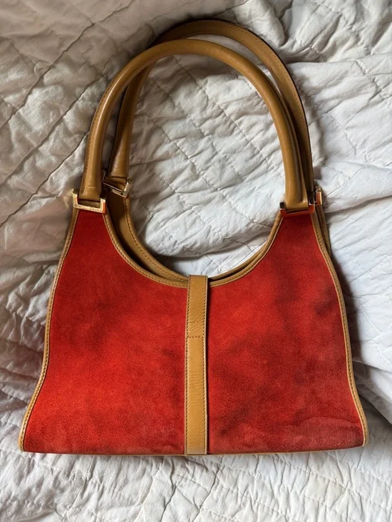 RARE GUCCI Vintage Red Orange Suede Jackie Bag Top-Handle Shoulder Bag - Picture 13 of 16